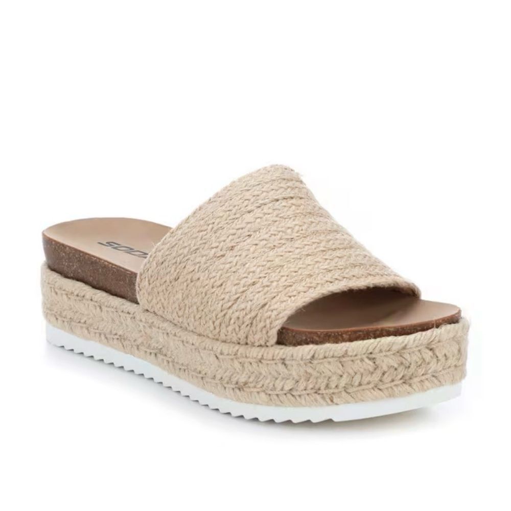 Soda PROCESS Beige Jute Open Toe Platform Espadrille Slide Sandals